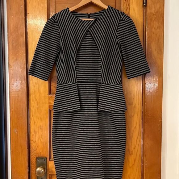 Gabby Skye Grey Black Stripes Half Sleeve Professional Dress 4 - Picture 1 of 9
